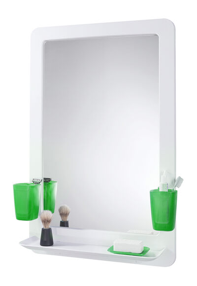 Зеркальный набор ORIO салатовый (зеркало 530х794 в пластиковой раме с полкой + 2 стакана + мыльница)