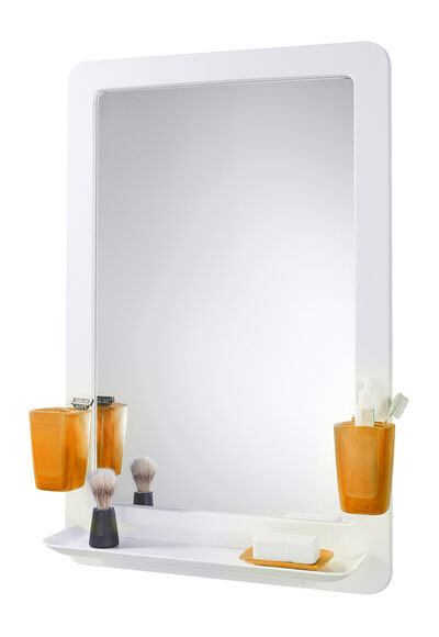 Зеркальный набор ORIO оранжевый (зеркало 530х794 в пластиковой раме с полкой + 2 стакана + мыльница)