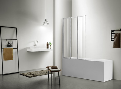 Шторка для ванны SANTREK AQUA Slim SD3-1000-С- White (складная, три секции, р-р:1000*1400 стекло Прозр. 4 мм, профиль  Белый) 