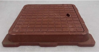 Люк канализационный квадратный полимерный легкий смотровой 1,5т (450х450х40мм) коричневый/бордовый