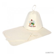 Набор из 3-х предметов (шапка Хозяин бани, рукавица, коврик) "Банные штучки", войлок / 41084