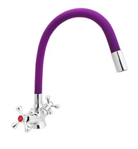 Смеситель Кухня Lemen маховик Крест (LD 91265-Р9) на гайке фиолетовый гусак
