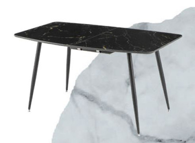 Стол "КАНЬОН" 140*80+40 см, Чёрный Мрамор (опоры чёрные матовые) (2 места)