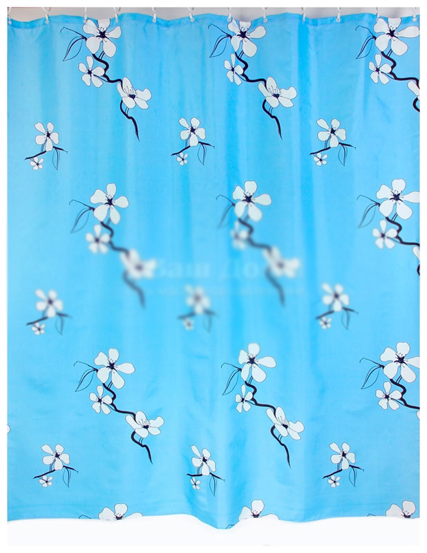Штора д/ван "ZALEL" 1213 (бел.цветы на голубом) с кольцами (К110)