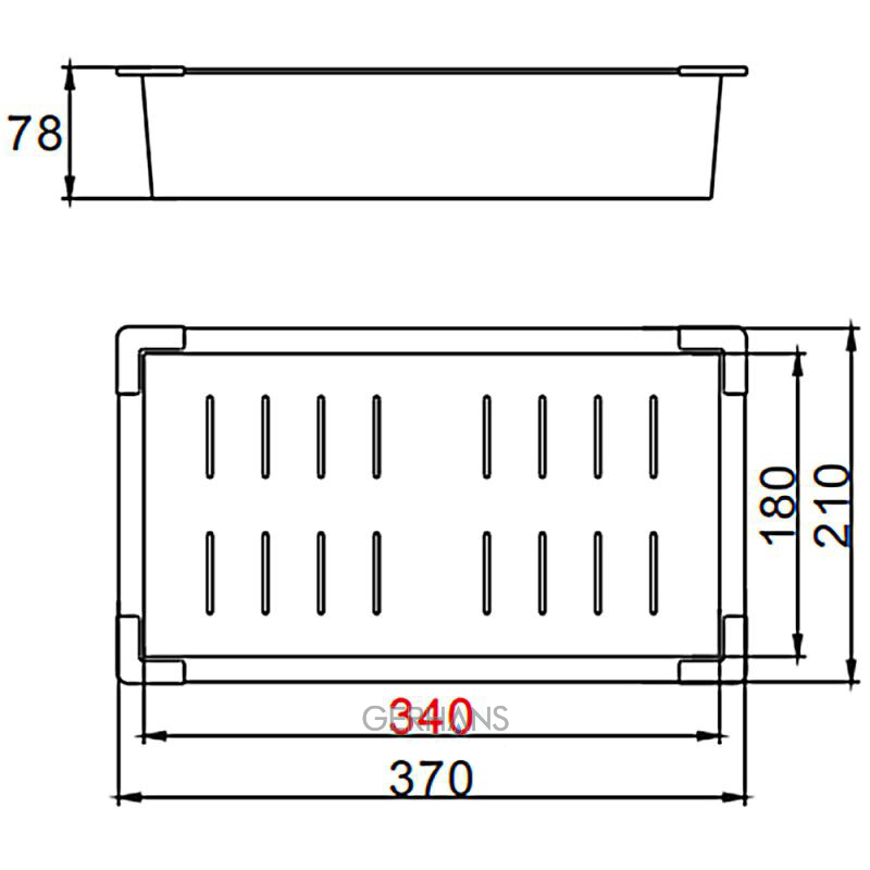 K30334B Коландер для кухонной мойки GERHANS нерж (графит) размер 34см х 21см х 7.8см