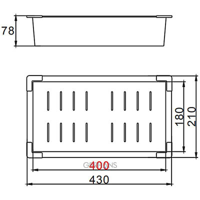 K30340 Коландер для кухонной мойки GERHANS (нерж сталь) размер 40см х 21см х 7.8см
