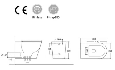 Унитаз подвесной безободковый HOLLER SHELL (480*365*360мм, сиденье дюропласт, микролифт) белый