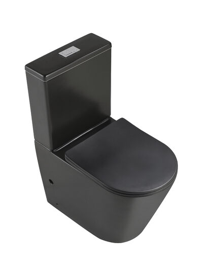 Унитаз-компакт безободковый HOLLER SLIM MB (620*360*820мм, сиденье дюропласт с микролифтом, арматура 2-х режимная)  (2 места) черный матовый