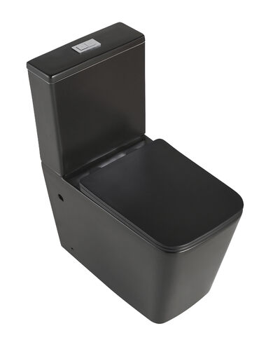 Унитаз-компакт безободковый HOLLER BOX MB (640*340*830мм, сиденье дюропласт с микролифтом, арматура 2-х режимная)  (2 места) черный матовый