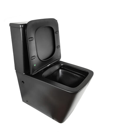 Унитаз-компакт безободковый HOLLER BOX MB (640*340*830мм, сиденье дюропласт с микролифтом, арматура 2-х режимная)  (2 места) черный матовый