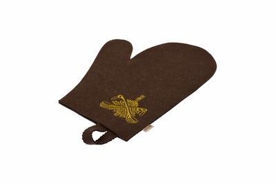 Рукавица коричневая с вышитым логотипом "Банные Штучки", войлок 100% НОВИНКА! (41420)