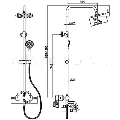 2422B Душевая система LEDEME с термостатическим смесителем и троп душем (черный)
