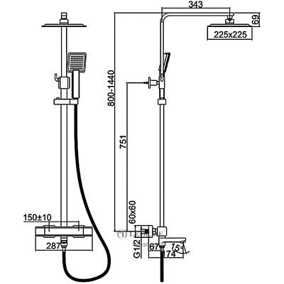 2424B Душевая система LEDEME с термостатическим смесителем и троп душем (черный)