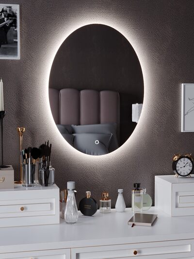 Зеркало SANTREK HOME с фронтальной LED подсветкой овальное "ГЕМЕРА" 400х500мм (ВЕРТИКАЛЬНОЕ)
