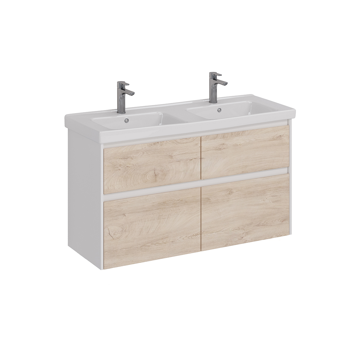 Тумба Lemark COMBI 125 см подвесная/напольная (под двойной ум. Гармония 125)4 ящика, цвет фасада: Дуб кантри, цвет корпуса: Белый глянец LM03C125T-dub
