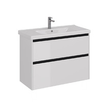 Тумба Lemark COMBI 100 см подвесная/напольная (под ум. Гармония 100) 2 ящика, цвет планки: Чёрный, цвет корпуса, фасада: Белый глянец LM03C100T-black