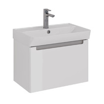 Тумба Lemark BUNO MINI 60 см подвесная, 1 ящик, (под ум. NEON 60 Дрея) цвет планки: Серый, цвет корпуса, фасада: Белый глянец LM05BM60T