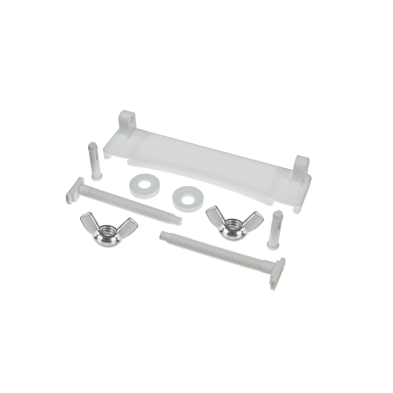 Комплект крепления крышки ОРИО серии КВ к унитазу (1 планка+2 заглушки, 2 винта, шайбы и мет.гайки) белый МККВ-3