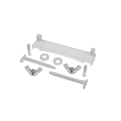 Комплект крепления крышки ОРИО серии КВ к унитазу (1 планка+2 заглушки, 2 винта, шайбы и мет.гайки) белый МККВ-3