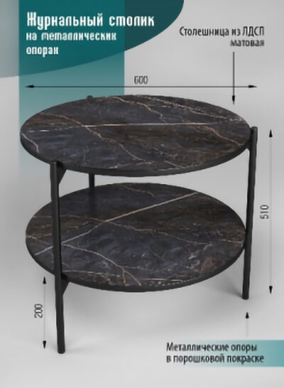 Журнальный столик SANTREK HOME «Шафран» Черный/Черный ЛДСП 600*600*510, ножки металл    