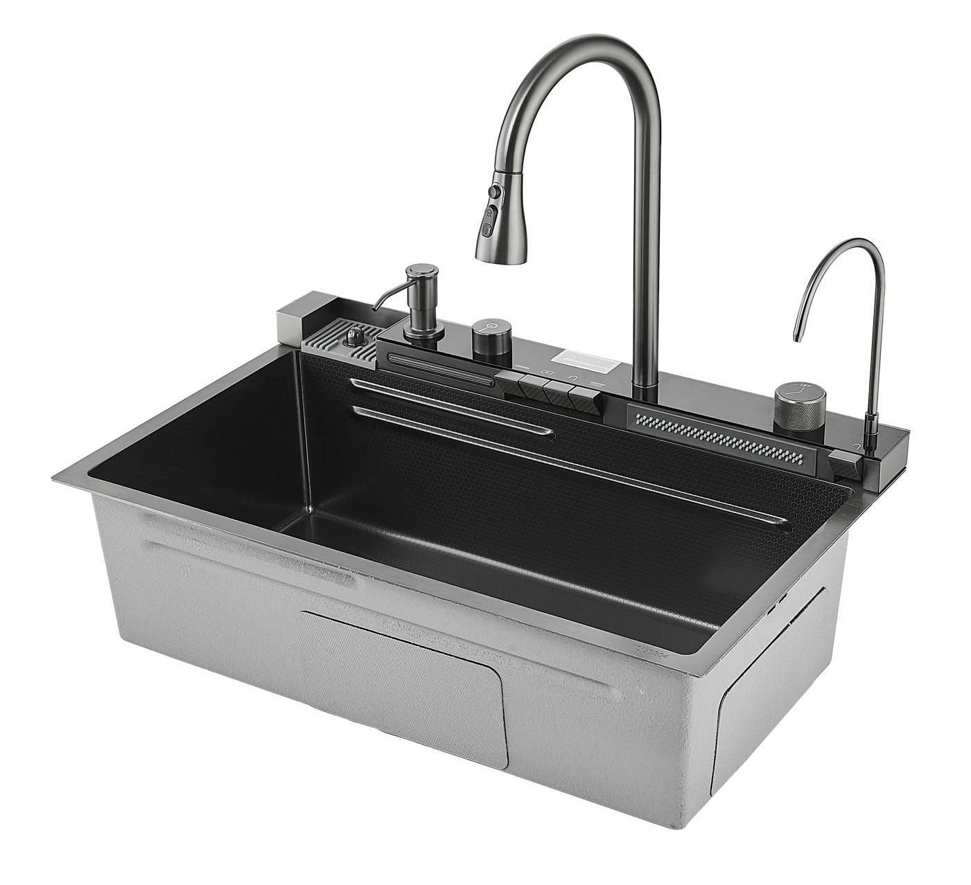 S-SC001Q Мойка для кухни р-р: 750х460х220мм прямоугольная, графит (2 места)