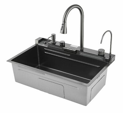S-SC001Q Мойка для кухни р-р: 750х460х220мм прямоугольная, графит (2 места)