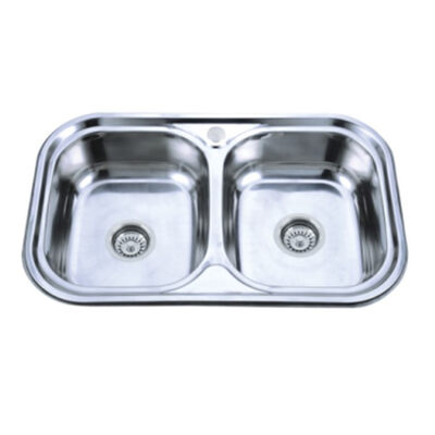 Мойка нерж врезная 78х48х180, т.0,8 ДВОЙНАЯ бол. сиф (+сифон) Китай