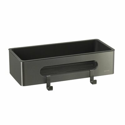 9776045 Полка для душа прямая Lemark SHELF LINE из нерж. стали с крючками, графит/вставка-пластик графит LEMARK