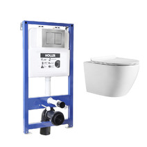  Инсталляция HOLLER MQ100 (комплект 3 в 1) + Унитаз подвесной безободковый HOLLER WALL,белый  + Клавиша смыва HOLLER GPE, хром