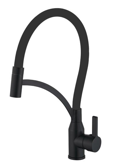 FS8244H-01 Смеситель Кухня FMARK с гибким изливом (цвет излива чёрный) шар. d=35, на гайке,  Чёрный, матовый