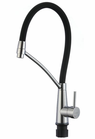 FS8255A-01 Смеситель Кухня FMARK с гибким изливом (цвет излива чёрный) шар. d=35, на гайке, Хром, глянец