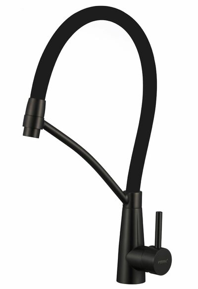 FS8255H-01  Смеситель Кухня FMARK с гибким изливом (цвет излива чёрный) шар. d=35, на гайке,  Чёрный, матовый