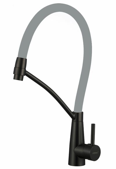 FS8255H-04 Смеситель Кухня FMARK с гибким изливом (цвет излива серый) шар. d=35, на гайке,  Чёрный, матовый