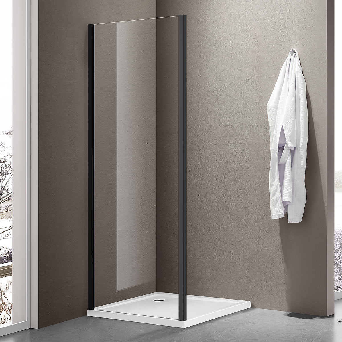 Боковая часть душ. ограждения SANTREK AQUA Iris- SP-700-C-Matt Black 700*1850 стекло прозр 6мм, профиль Черный