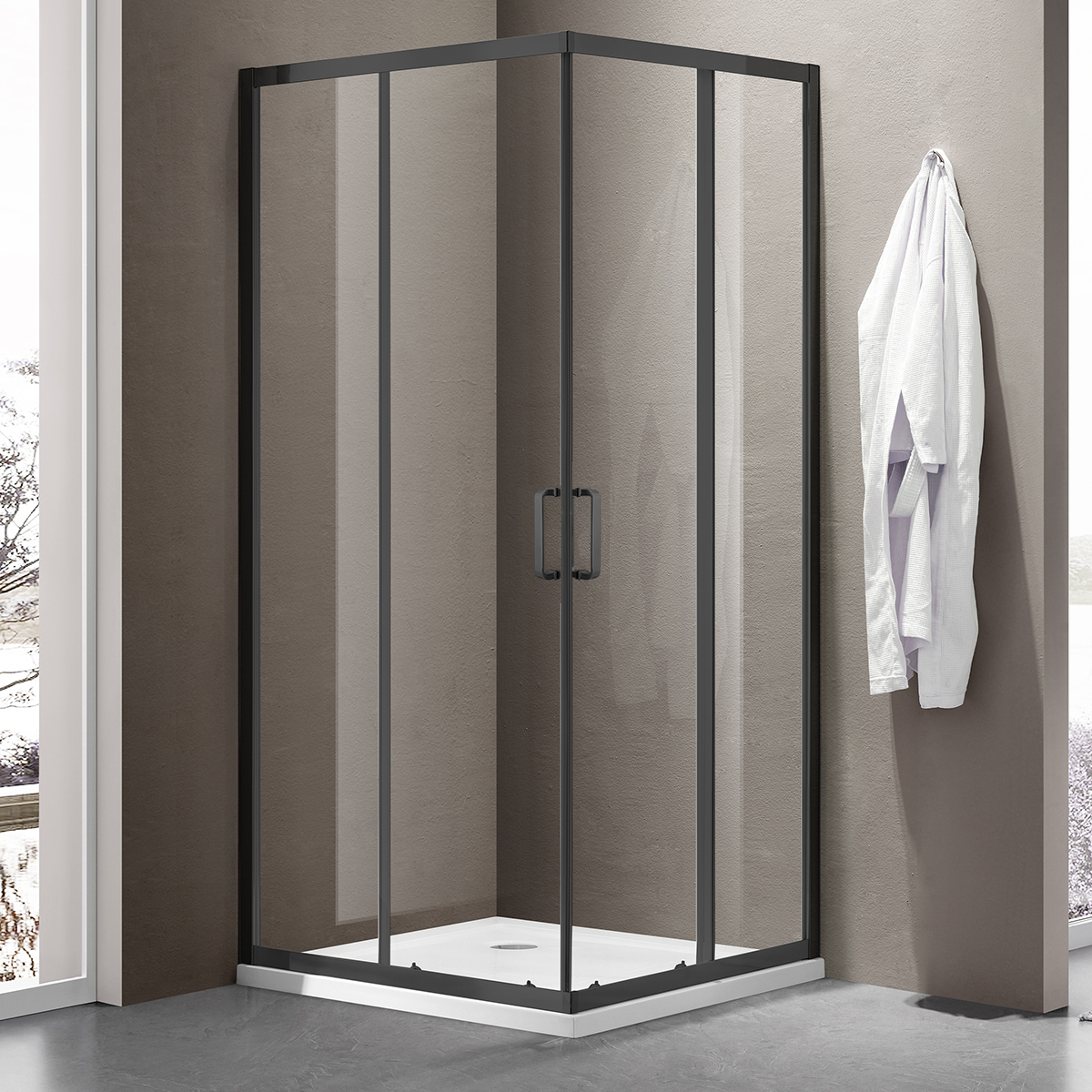 Душевое ограждение SANTREK AQUA Iris-CR-800-C-Matt Black 800*800*1850 Г-обр. стекло Прозр 6мм, профиль Чёрный
