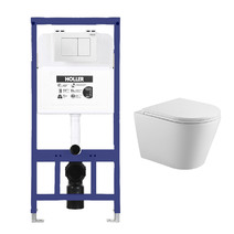   Инсталляция HOLLER MQ102 (комплект 3 в 1) + Унитаз подвесной безободковый HOLLER SHELL MW,белый матовый  + Клавиша смыва HOLLER MWHE, матовый белый