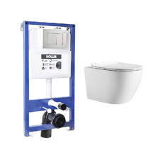  Инсталляция HOLLER MQ100 (комплект 3 в 1) + Унитаз подвесной безободковый HOLLER WALL,белый  + Клавиша смыва HOLLER MSE, матовый хром