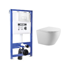  Инсталляция HOLLER MQ100 (комплект 3 в 1) + Унитаз подвесной безободковый HOLLER POINT,белый  + Клавиша смыва HOLLER MSV, матовый хром