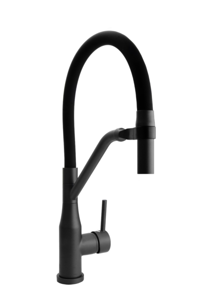 Смеситель Кухня SANTREK AQUA-1022 "PRESTIGE" (SAP-1022)  шар. d-35 с гибким силиконовым изливом (оруж сталь/черн) 