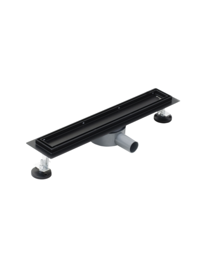 Линейный душевой трап SANTREK AQUA  B-70500 BLACK нерж 70*500мм (горизонт выпуск 360 гр, ф40) (решетка щелевая, под плитку) сухой затвор и гидрозатвор