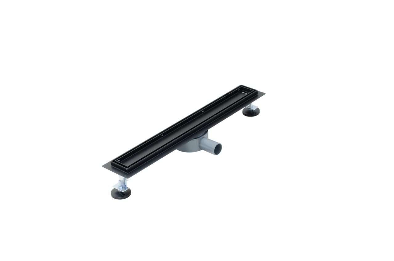 Линейный душевой трап SANTREK AQUA  B-70600 BLACK нерж 70*600мм (горизонт выпуск 360 гр, ф40) (решетка щелевая, под плитку) сухой затвор и гидрозатвор