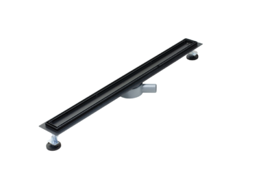 Линейный душевой трап SANTREK AQUA  B-70900 BLACK нерж 70*900мм (горизонт выпуск 360 гр, ф40) (решетка щелевая, под плитку) сухой затвор и гидрозатвор