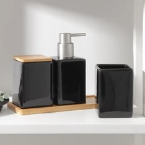 Набор для ванной Square 3 предмета (дозатор для мыла, 2 стакана, подставка), цвет черный 7500322