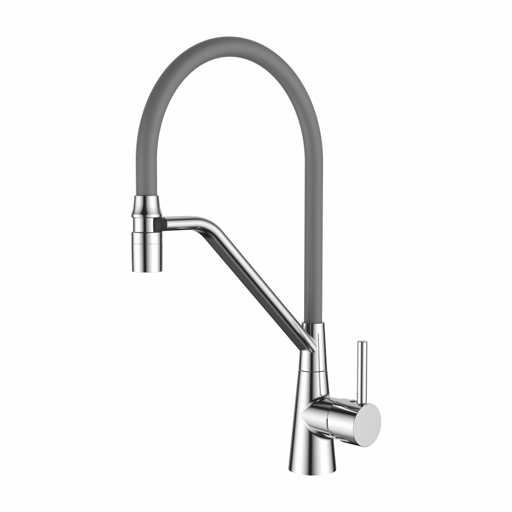 4397-9 Смеситель Кухня LEDEME с силиконовым изливом (серый/хром)