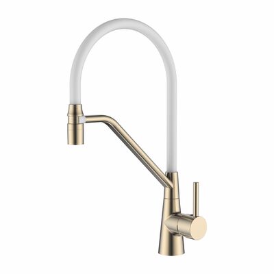 4397Y-3 Смеситель Кухня LEDEME с силиконовым изливом (белый/золтой сатин)