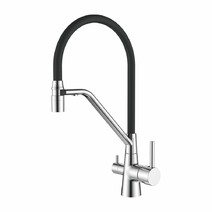 4897-2 Смеситель Кухня LEDEME с выходом для питьевой воды, с силиконовым изливом (черный/хром)