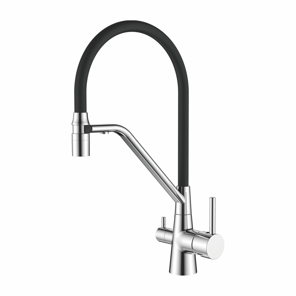 4897-2 Смеситель Кухня LEDEME с выходом для питьевой воды, с силиконовым изливом (черный/хром)