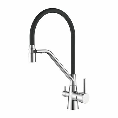 4897-2 Смеситель Кухня LEDEME с выходом для питьевой воды, с силиконовым изливом (черный/хром)