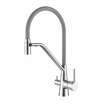 4897-9 Смеситель Кухня LEDEME с выходом для питьевой воды, с силиконовым изливом (серый/хром)