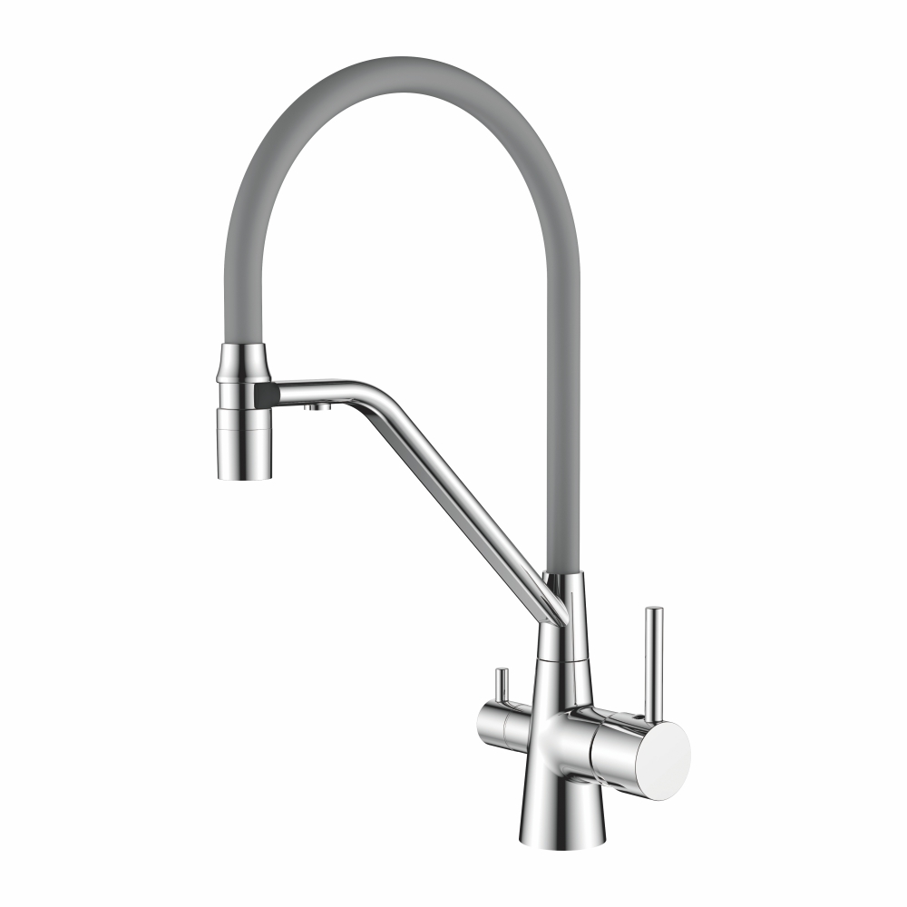 4897-9 Смеситель Кухня LEDEME с выходом для питьевой воды, с силиконовым изливом (серый/хром)